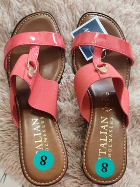 Italian Shoemakers Coral Patent & Fabric Slide Sandals